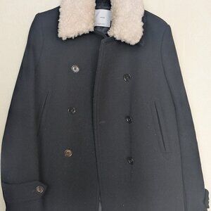 Mango Faux Fur Collar Double-Breasted Wool blend Coat